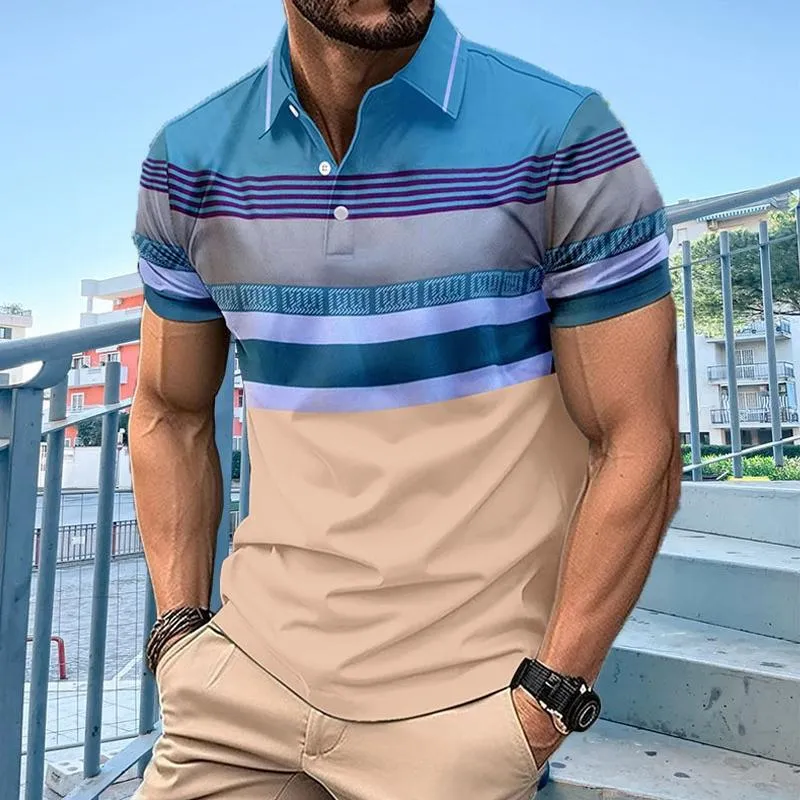 Men's Printed Striped Button Lapel POLO Shirt 98171601X sold by Manly product image thumbnail 2