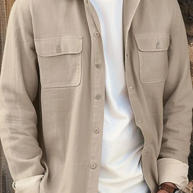 Men's Casual Cotton Linen Lapel Flap Pocket Shirt Jacket 25143771M sold by Manly product image thumbnail 3