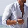 Men's Casual Retro Solid Color Stand Collar Shirt 42594222TO sold by Manly