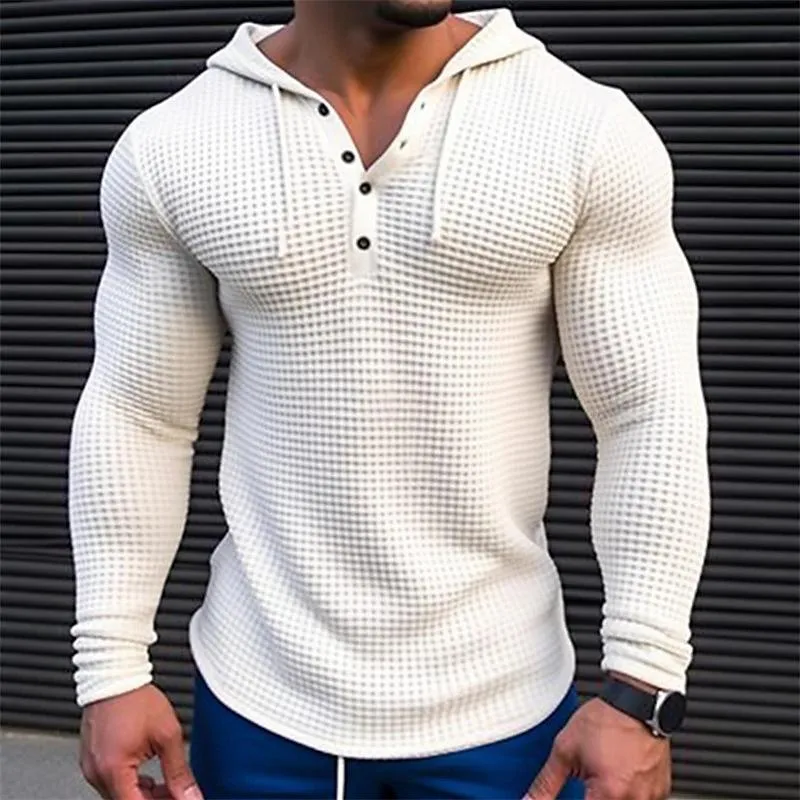 Men's Solid Waffle Long Sleeve Casual Hoodie 80077688Z sold by Manly product image thumbnail 2