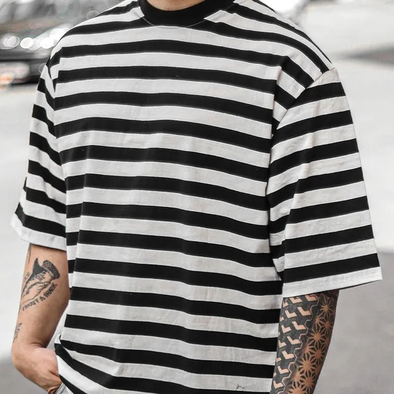 Men's Striped Round Neck Short Sleeve Casual T-Shirt 51489228X sold by Manly product image thumbnail 2
