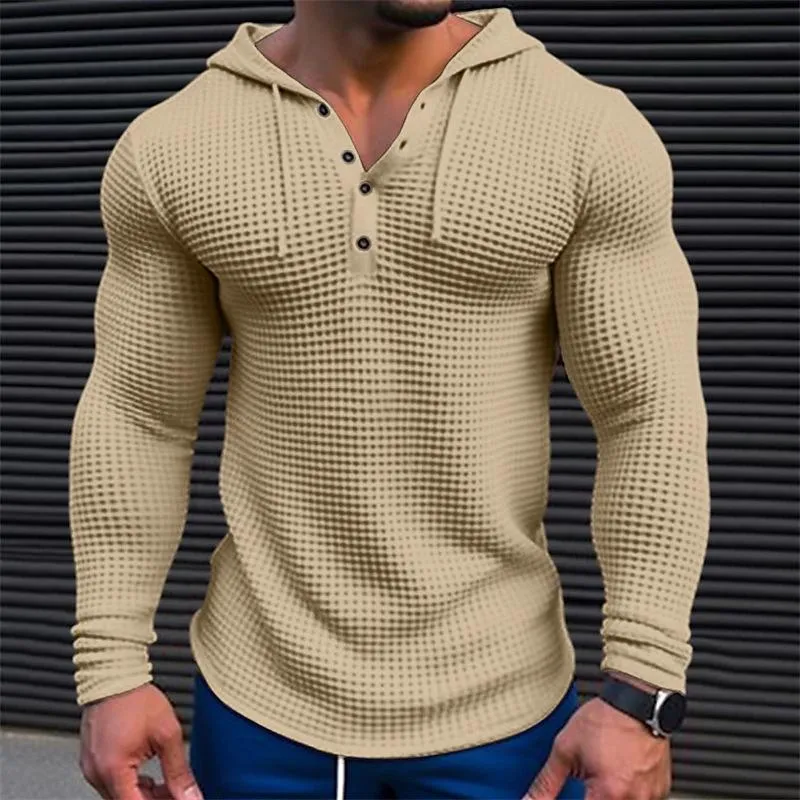 Men's Solid Waffle Long Sleeve Casual Hoodie 80077688Z sold by Manly product image thumbnail 3