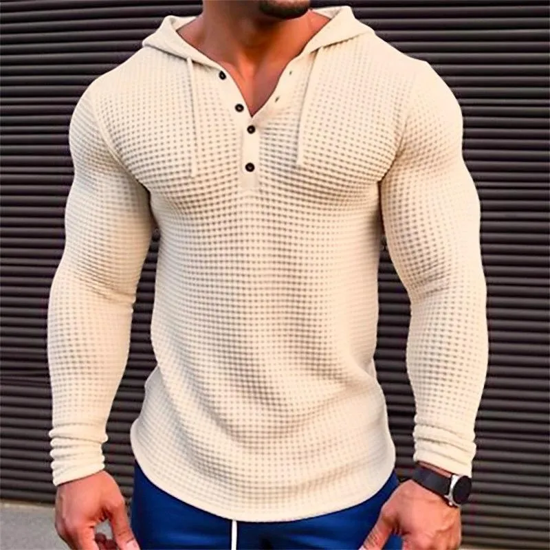Men's Solid Waffle Long Sleeve Casual Hoodie 80077688Z sold by Manly product image thumbnail 4