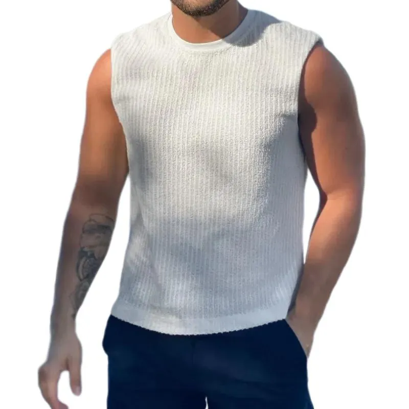 Men's Casual Round Neck Thin Hollow Knitted Tank Top 83397634M sold by Manly