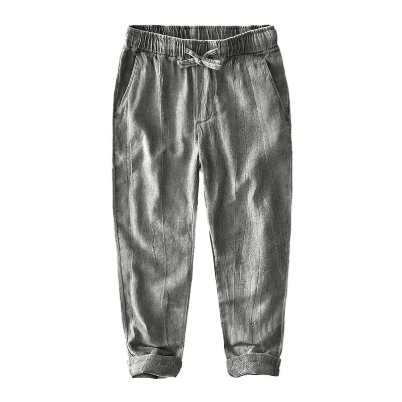 Men's Vintage Ramie Breathable Drawstring Elastic Waist Loose Trousers 36007489M sold by Manly