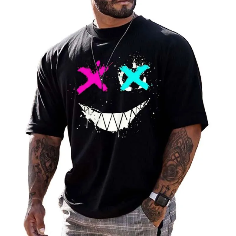 Men's Fashion Smile Print Round Neck Short Sleeve T-Shirt 94978212M sold by Manly