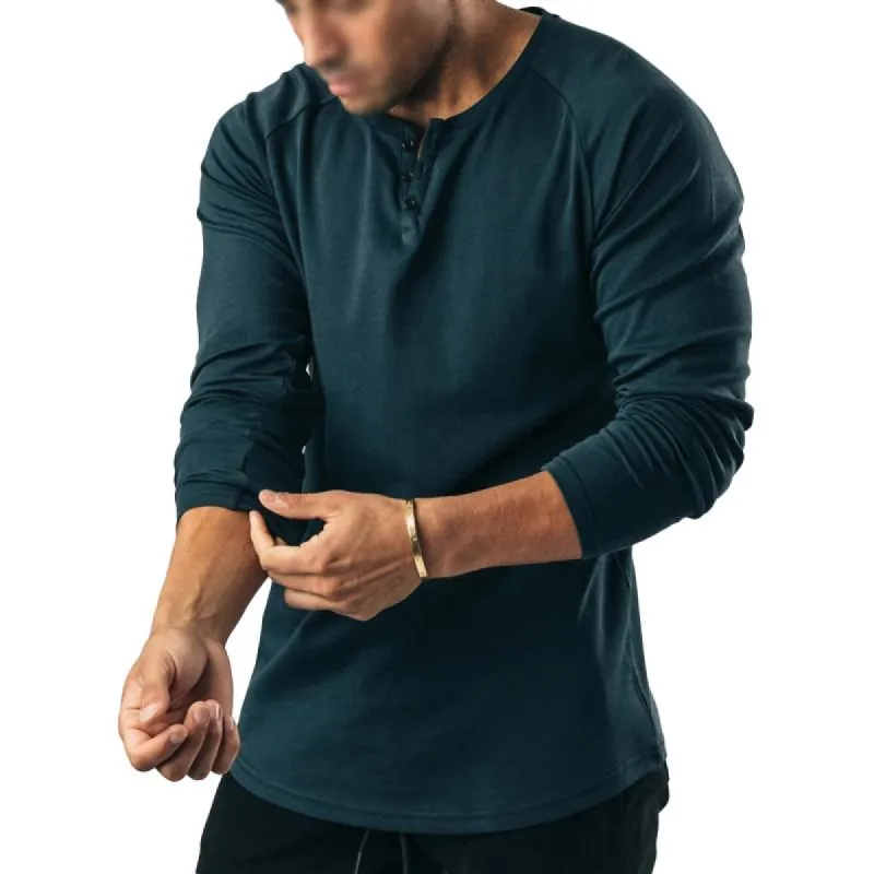 Men's Vintage Solid Henley Collar Raglan Long Sleeve T-Shirt 43373891Y sold by Manly