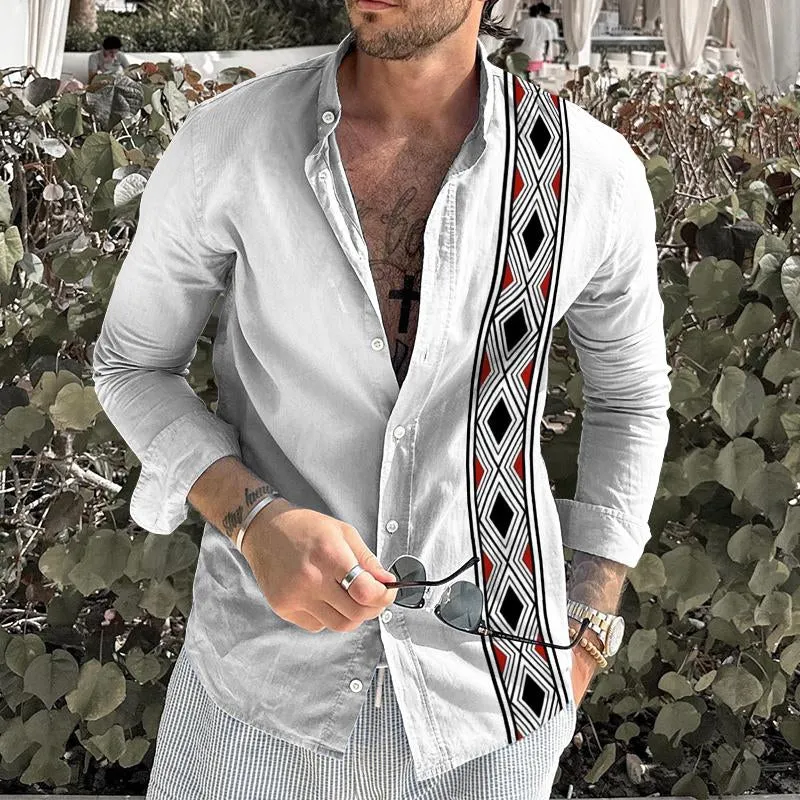 Men's Casual Geometric Stand Collar Long Sleeve Shirt 74944214TO sold by Manly product image thumbnail 2