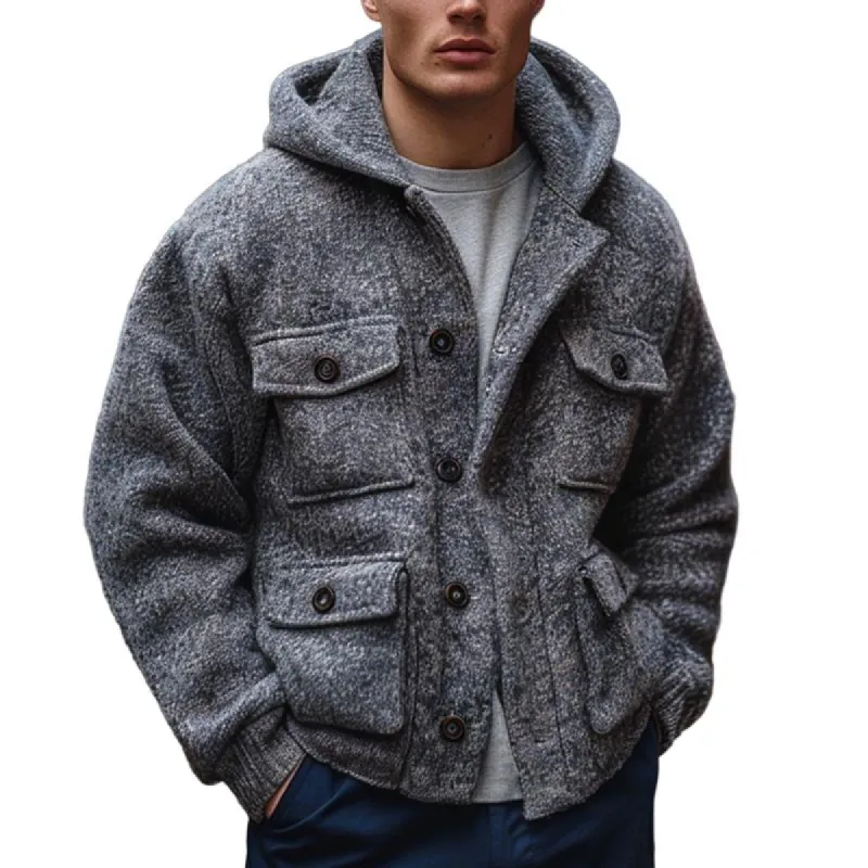 Men's Solid Color Hooded Knitted Cardigan 95248388X sold by Manly