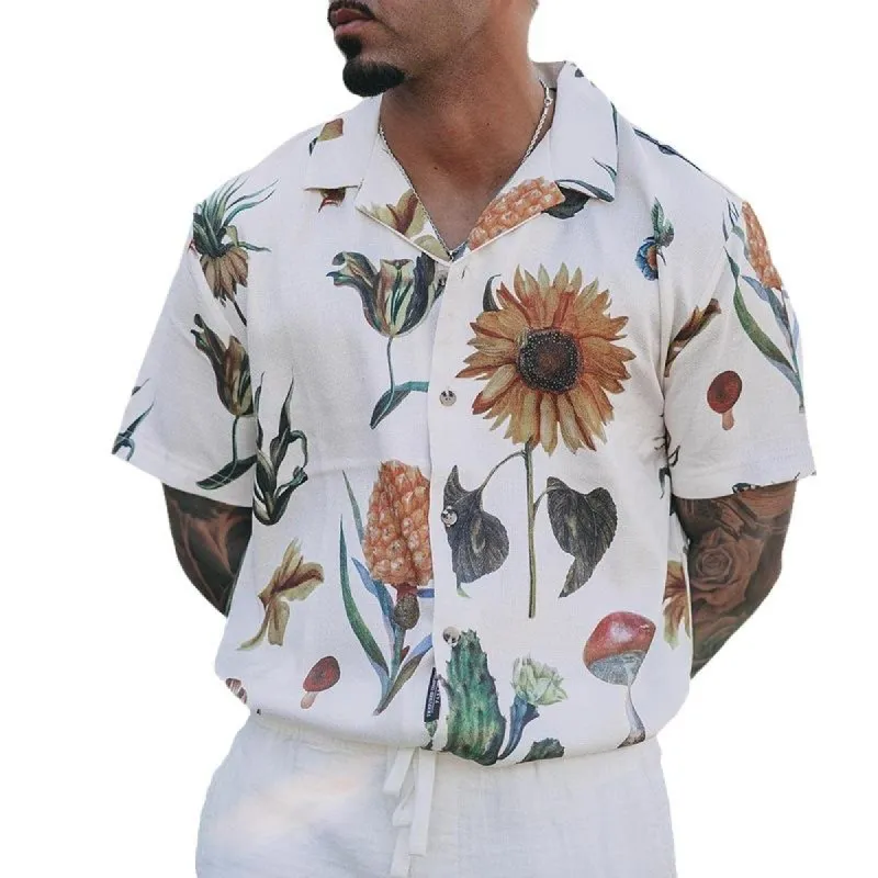 Men's Casual Flower Print Loose Breathable Short Sleeve Shirt 34495128M sold by Manly