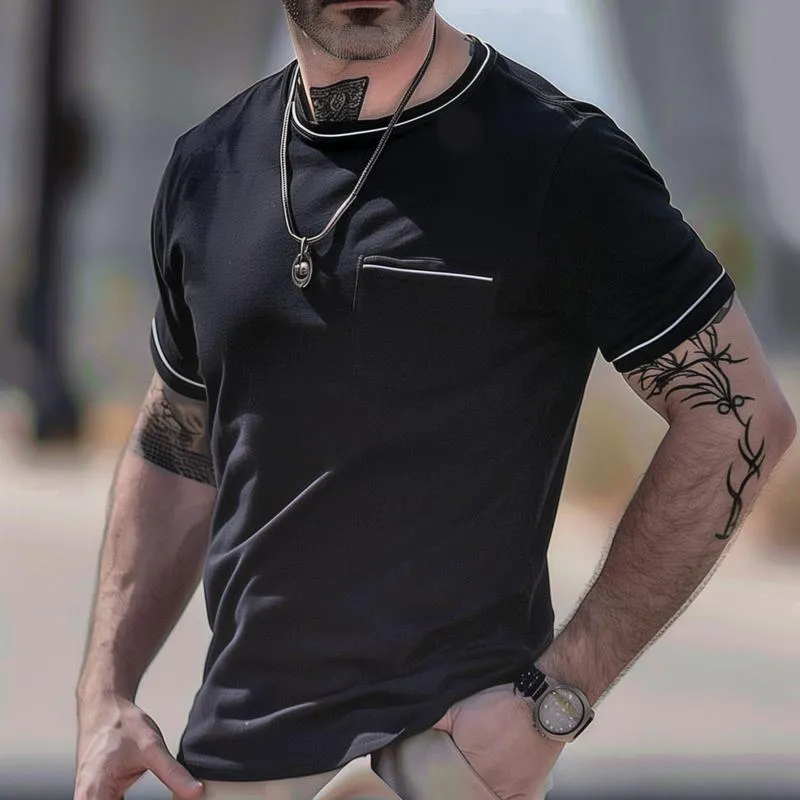 Men's Color Block Line Round Neck Short Sleeve T-Shirt 74618355Z sold by Manly product image thumbnail 2