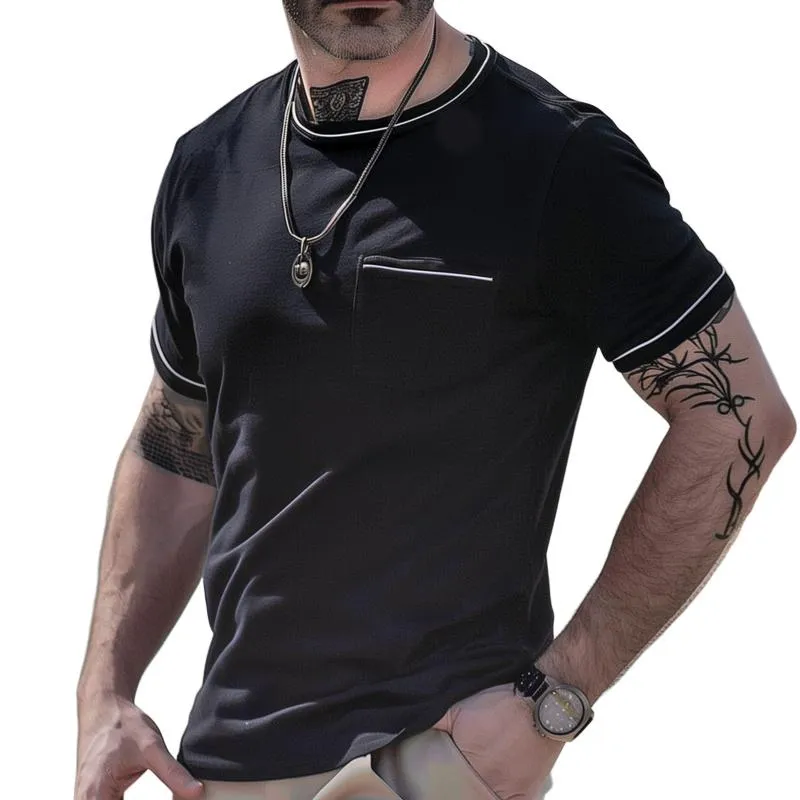 Men's Color Block Line Round Neck Short Sleeve T-Shirt 74618355Z sold by Manly