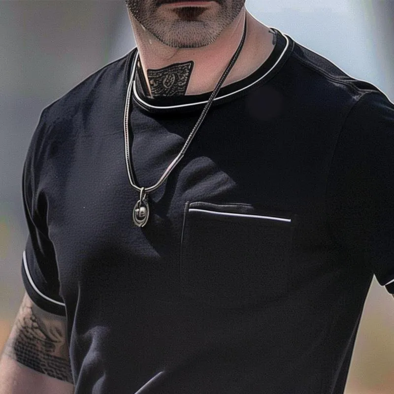 Men's Color Block Line Round Neck Short Sleeve T-Shirt 74618355Z sold by Manly product image thumbnail 3