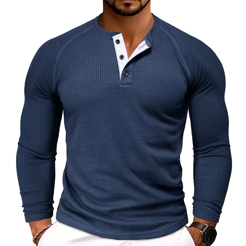 Men's Casual Round Neck Waffle Long Sleeve T-Shirt 43399933Y sold by Manly