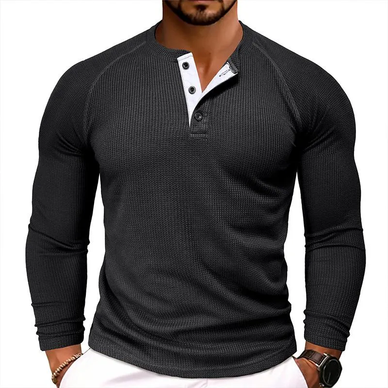 Men's Casual Round Neck Waffle Long Sleeve T-Shirt 43399933Y sold by Manly product image thumbnail 5
