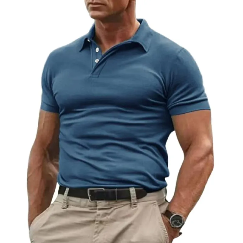 Men's Solid Color Lapel Short Sleeve Polo Shirt 07059385Z sold by Manly