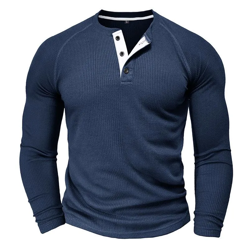 Men's Casual Round Neck Waffle Long Sleeve T-Shirt 43399933Y sold by Manly product image thumbnail 3