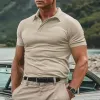 Men's Solid Color Lapel Short Sleeve Polo Shirt 07059385Z sold by Manly