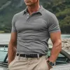 Men's Solid Color Lapel Short Sleeve Polo Shirt 07059385Z sold by Manly