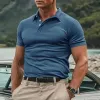 Men's Solid Color Lapel Short Sleeve Polo Shirt 07059385Z sold by Manly