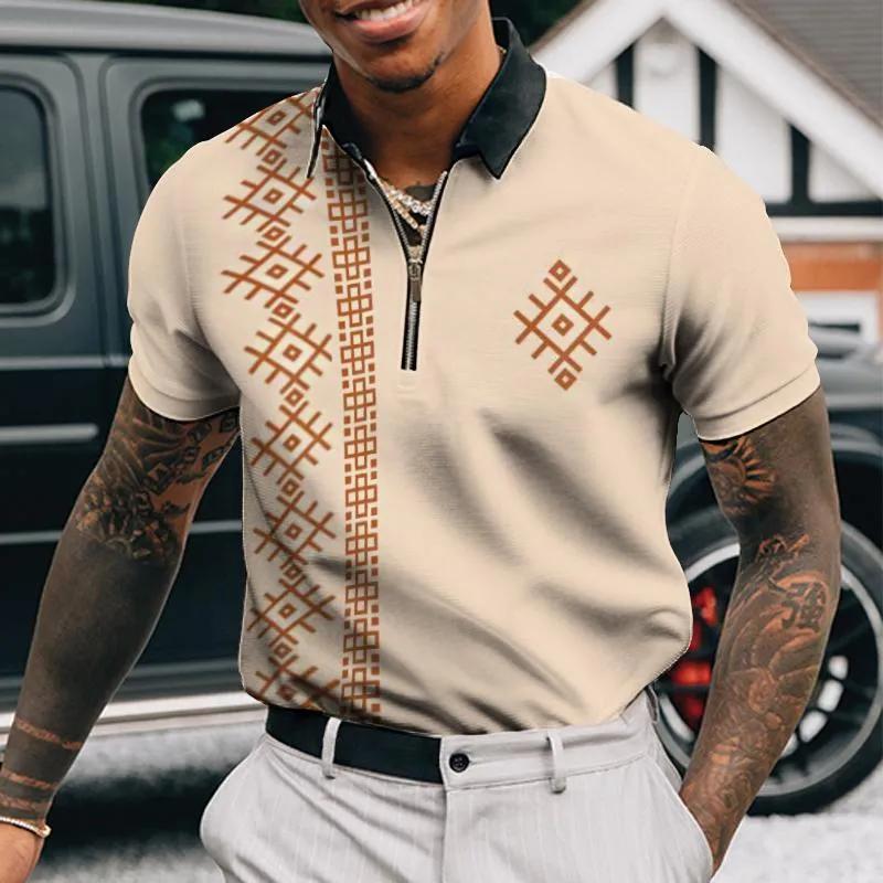 Men's Vintage Ethnic Style Zipper Polo Shirt 61325908TO sold by Manly product image thumbnail 2