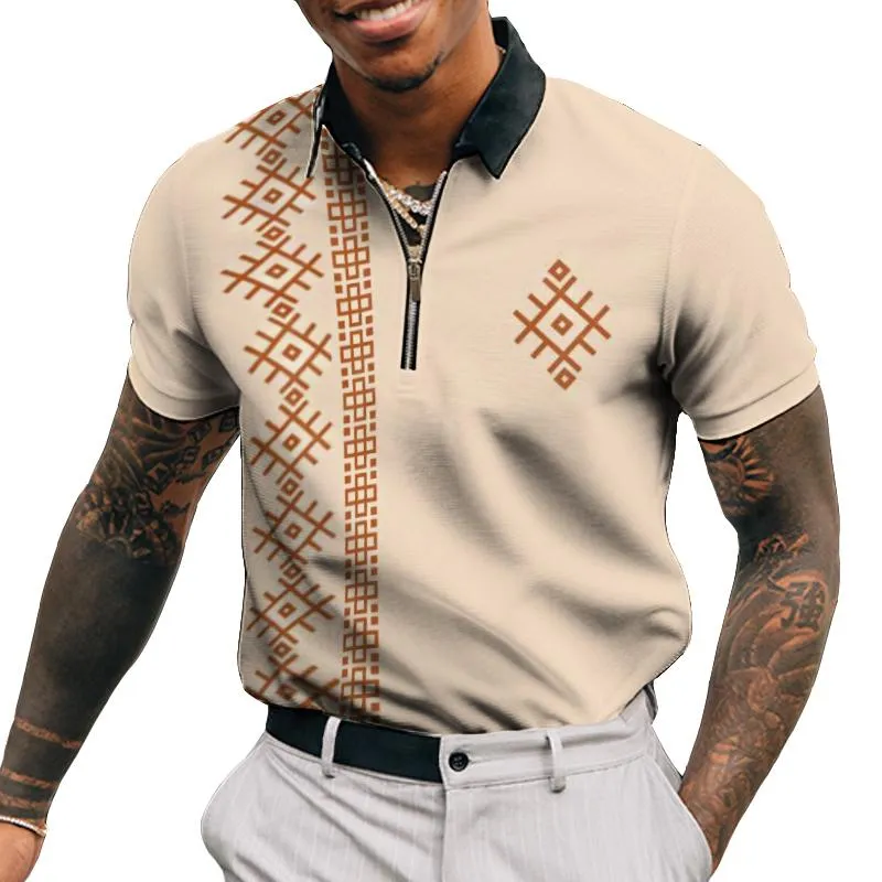 Men's Vintage Ethnic Style Zipper Polo Shirt 61325908TO sold by Manly