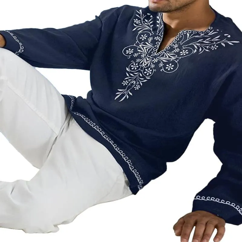 Men's Casual Breathable V-Neck Printed Long Sleeve Shirt 92019778M sold by Manly