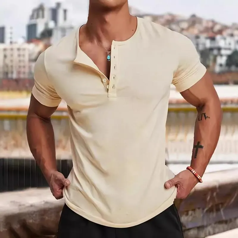 Men's Casual Cotton Blended Henley Collar Slim Fit Short Sleeve T-Shirt 30653243M sold by Manly product image thumbnail 2