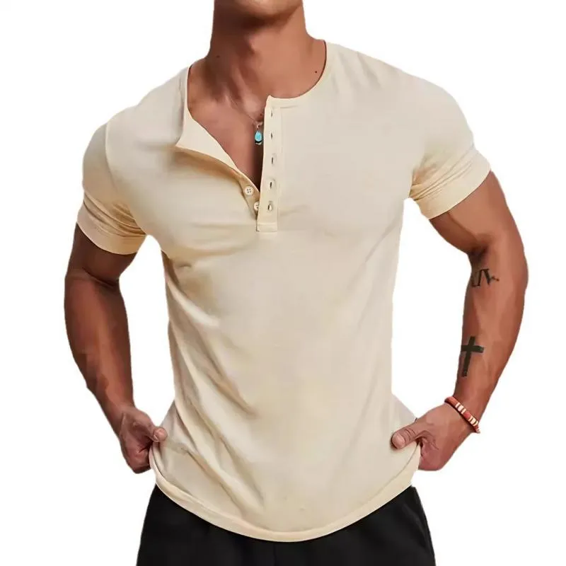 Men's Casual Cotton Blended Henley Collar Slim Fit Short Sleeve T-Shirt 30653243M sold by Manly