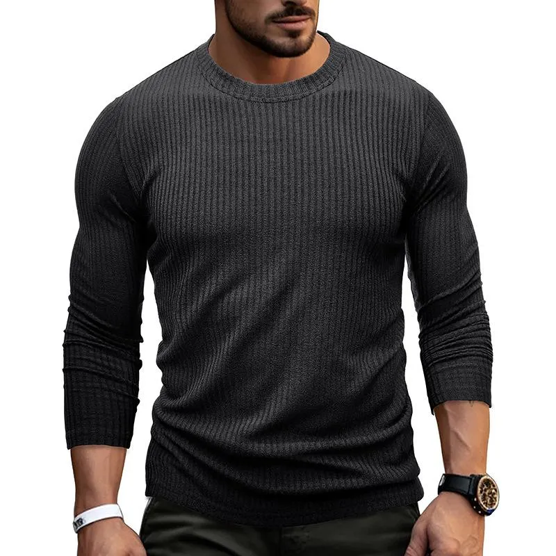 Men's Casual Solid Color Collar Long Sleeve Round T-Shirt 69622690M sold by Manly