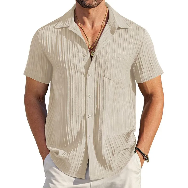 Men's Pleated Solid Lapel Short Sleeve Shirt 44415909Y sold by Manly product image thumbnail 3