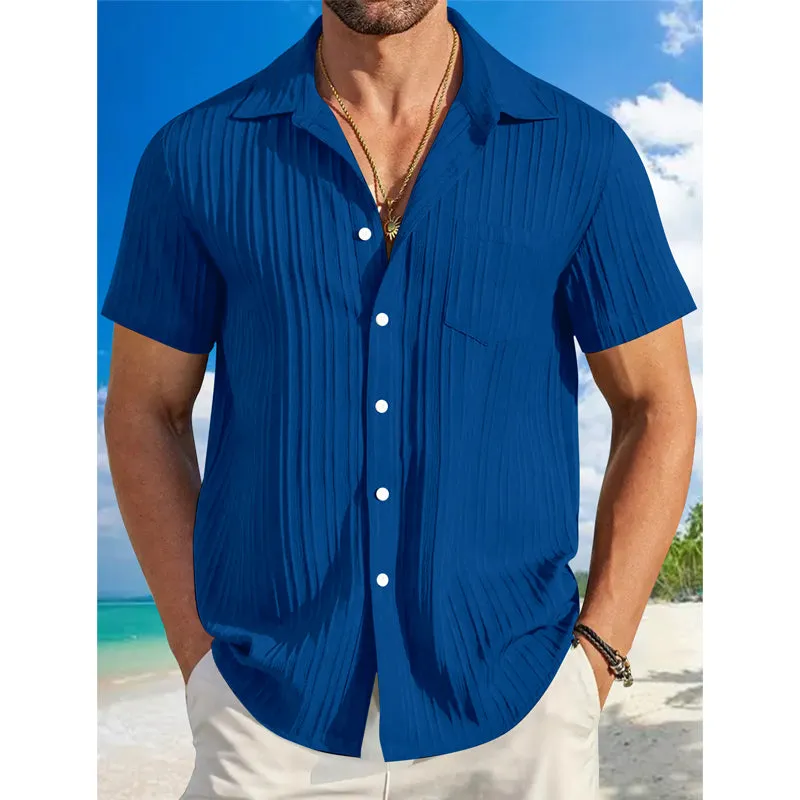 Men's Pleated Solid Lapel Short Sleeve Shirt 44415909Y sold by Manly product image thumbnail 5