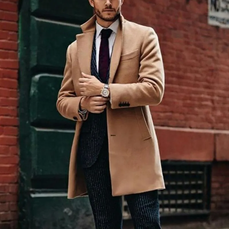 Men'S Vintage Solid Color Mid-Length Woolen Single-Breasted Lapel Coat 27797323Y sold by Manly product image thumbnail 2