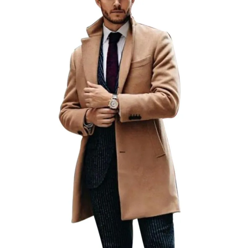 Men'S Vintage Solid Color Mid-Length Woolen Single-Breasted Lapel Coat 27797323Y sold by Manly