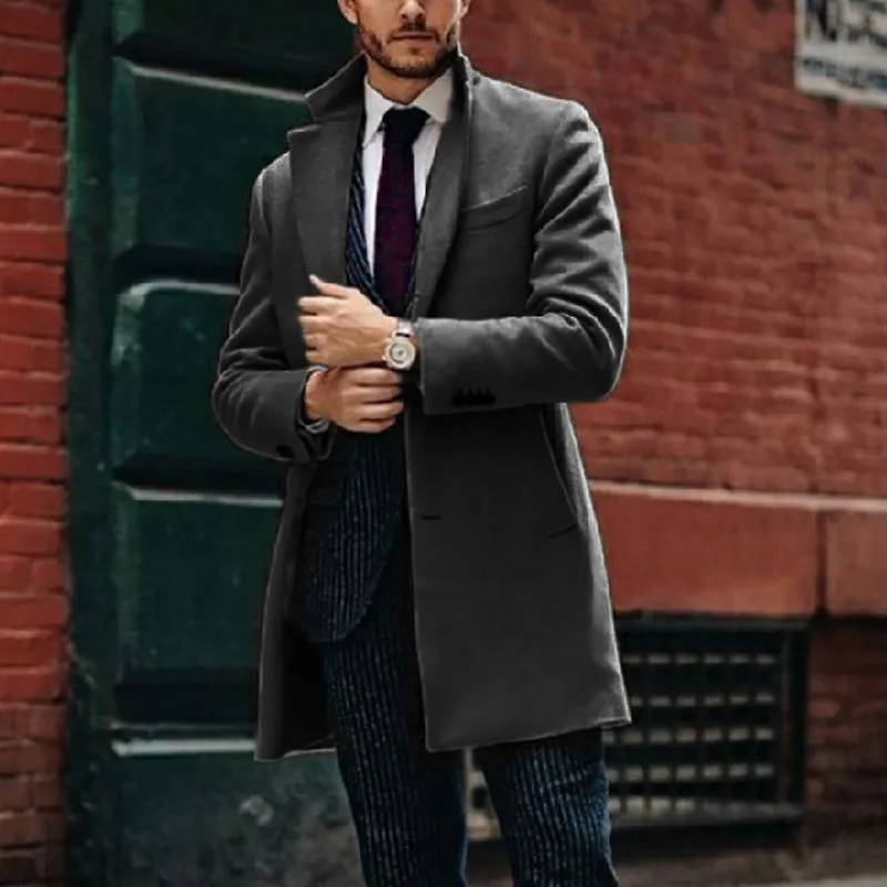 Men'S Vintage Solid Color Mid-Length Woolen Single-Breasted Lapel Coat 27797323Y sold by Manly product image thumbnail 4