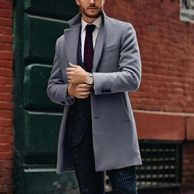Men'S Vintage Solid Color Mid-Length Woolen Single-Breasted Lapel Coat 27797323Y sold by Manly product image thumbnail 3