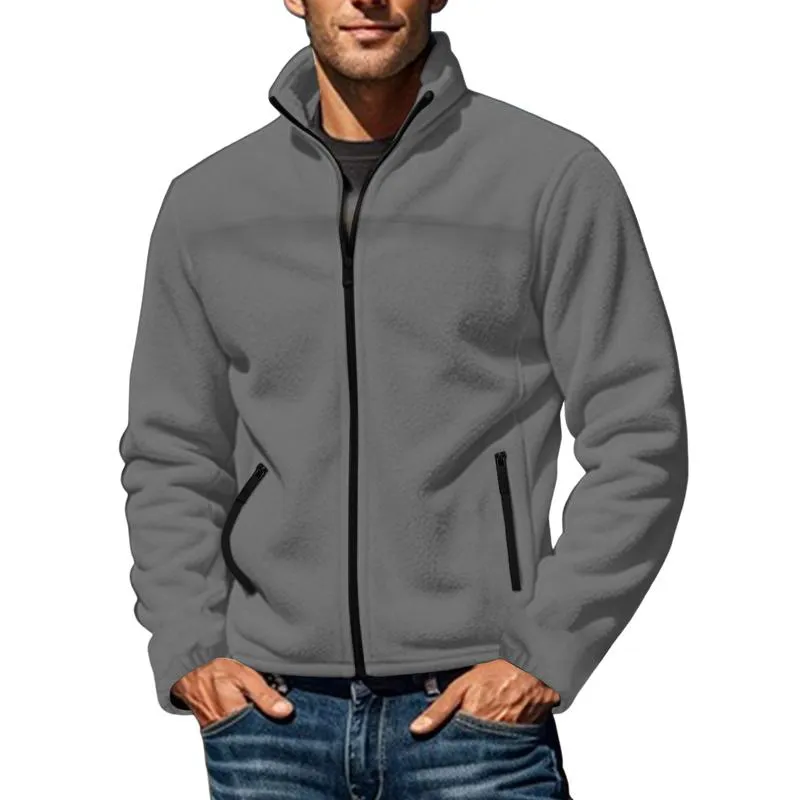 Men's Casual Outdoor Stand Collar Fleece Zipper Jacket 68857078M sold by Manly