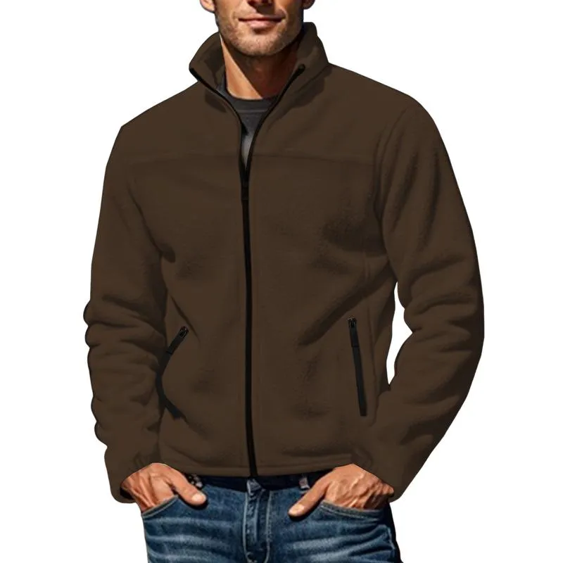Men's Casual Outdoor Stand Collar Fleece Zipper Jacket 68857078M sold by Manly product image thumbnail 3