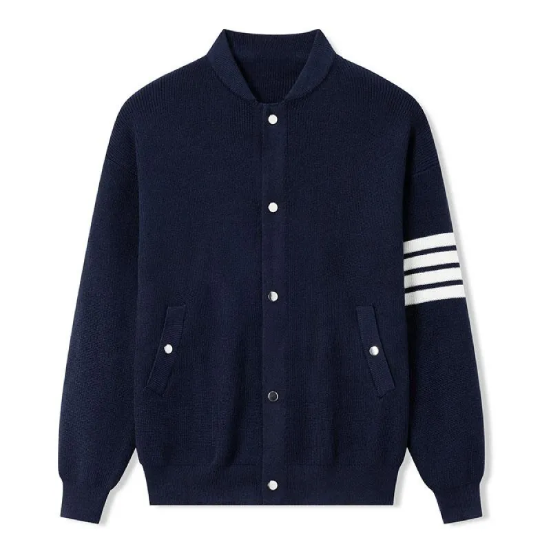 Men's Casual Stand Collar Loose Striped Knitted Cardigan 08335063M sold by Manly