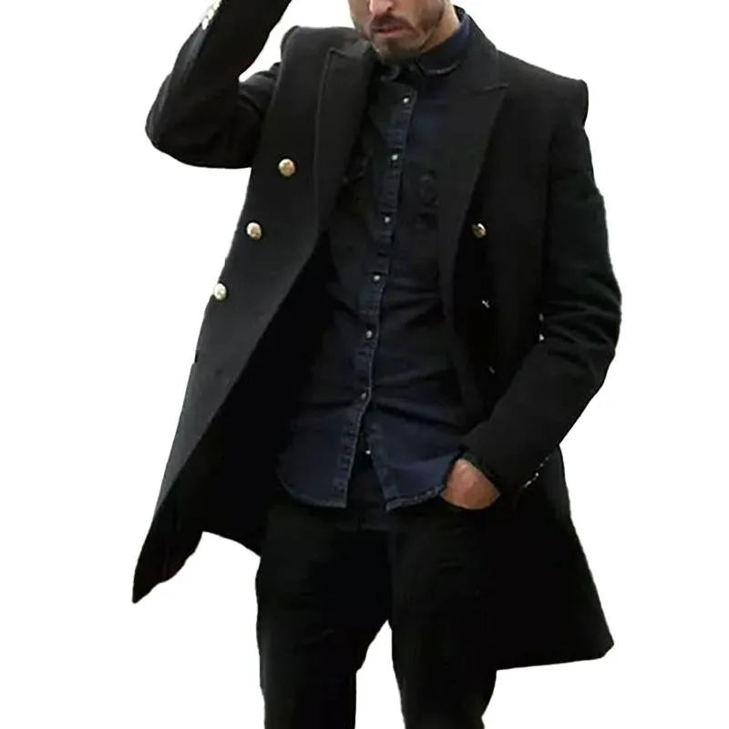 Men's Vintage Solid Color Woolen Double-Breasted Lapel Coat 74214334Y sold by Manly