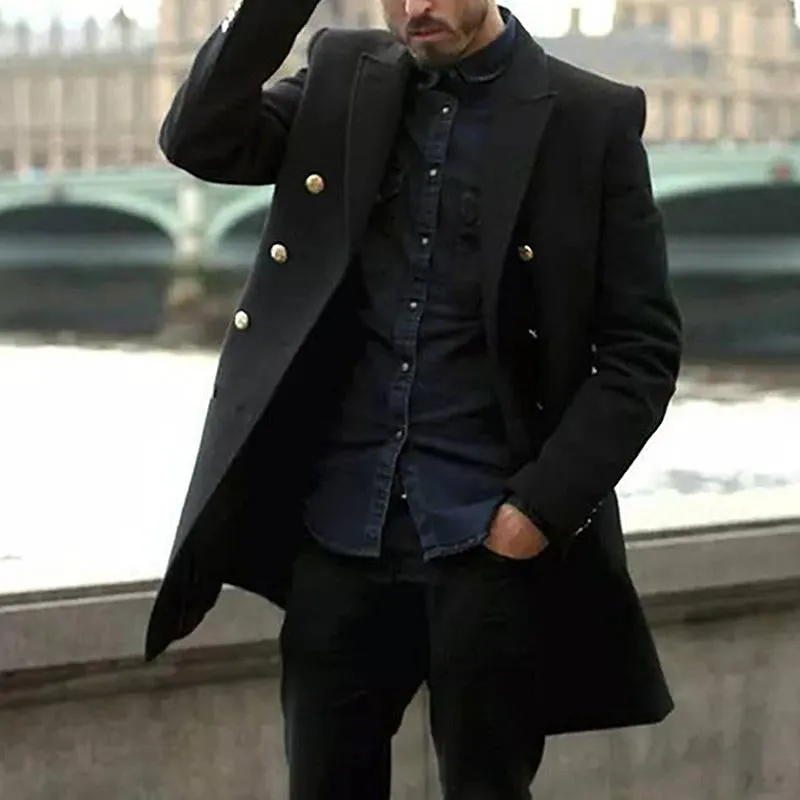 Men's Vintage Solid Color Woolen Double-Breasted Lapel Coat 74214334Y sold by Manly product image thumbnail 2