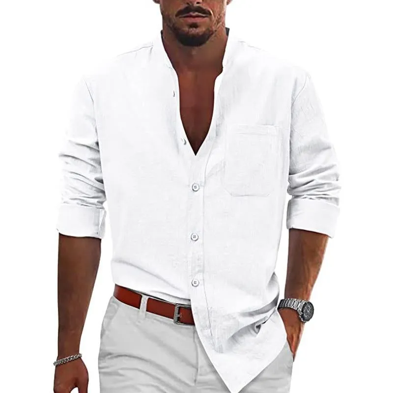 Men's Casual Beach Button Down Stand Collar Long Sleeve Cotton Linen Shirt 73426377X sold by Manly product image thumbnail 2