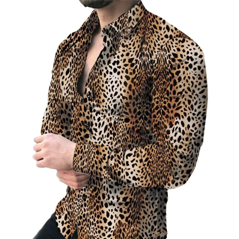 Men's Vintage Casual Leopard Print Lapel Shirt 58711976TO sold by Manly