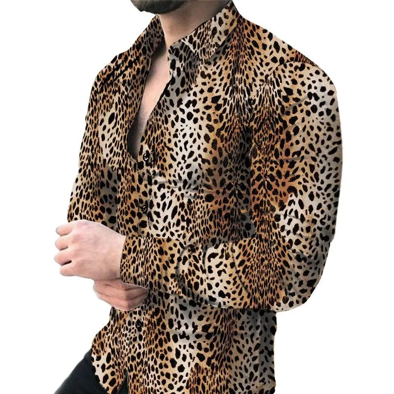 Men's Vintage Casual Leopard Print Lapel Shirt 58711976TO sold by Manly