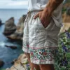 Men's Vintage Embroidered Panel Elastic Waist Vacation Shorts 25093387M sold by Manly
