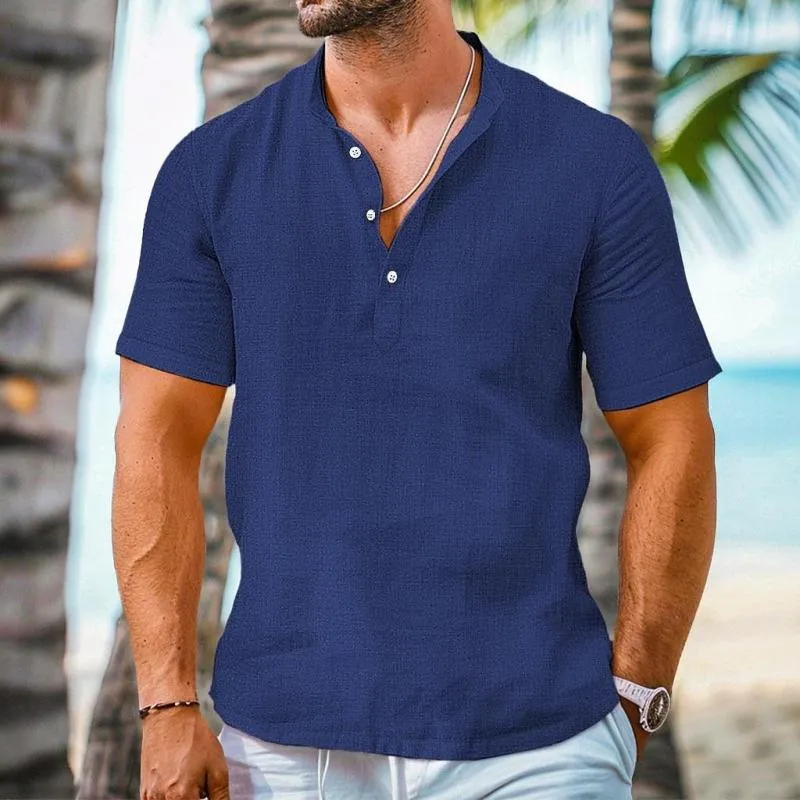 Men's Solid Color Henley Collar Short Sleeve Casual Shirt 74057894Z sold by Manly product image thumbnail 5