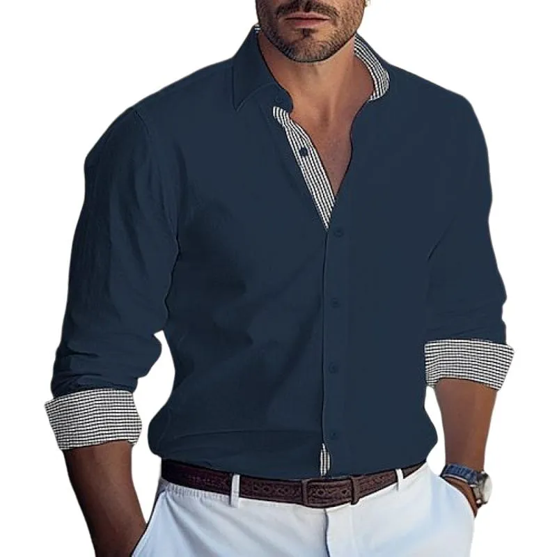 Men's Plaid Stitching Lapel Long Sleeve Shirt 84813719Z sold by Manly