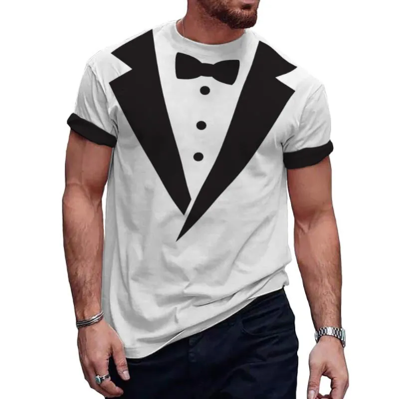 Men's Casual Bow Tie Printed Round Neck Short Sleeve T-Shirt 61614829TO sold by Manly