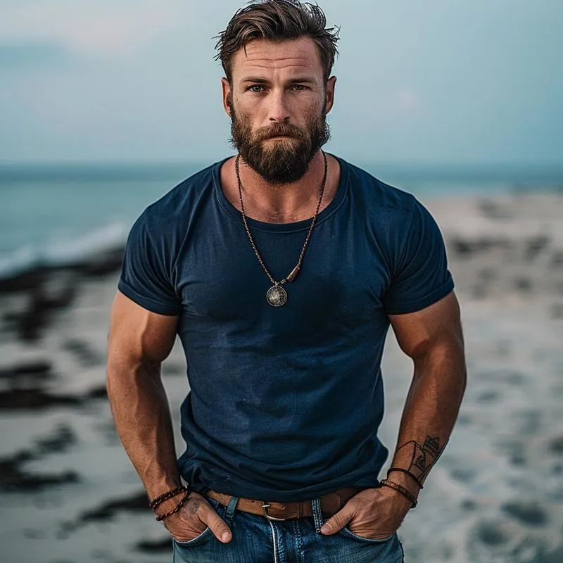 Men's Casual Cotton Blend Round Neck Slim Fit Shorts Sleeve T-Shirt 43762660M sold by Manly product image thumbnail 2