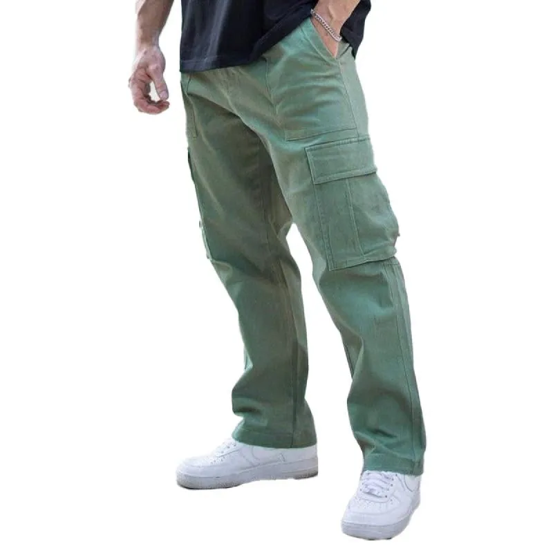 Men's Casual Solid Color Multi-Pocket Cargo Pants 39111426Y sold by Manly